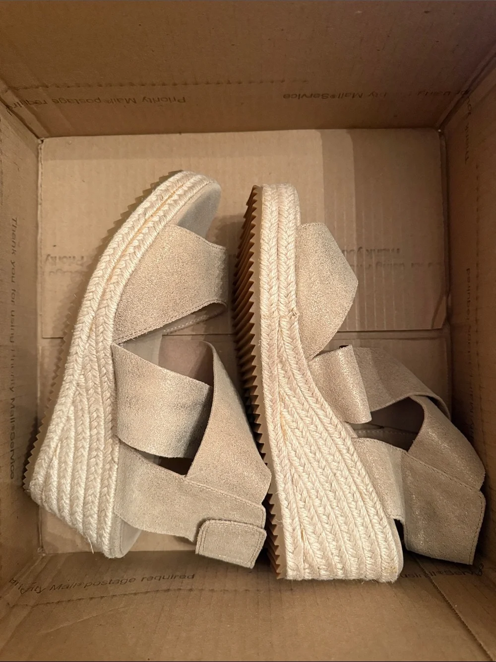 Eileen Fisher Beige Suede Espadrille Wedge Sandals comfy vacation walking shoe - Picture 3 of 6